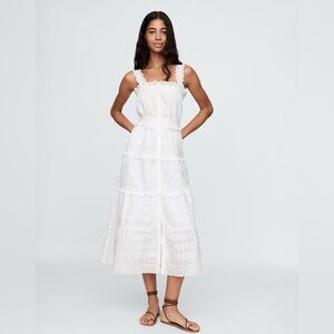 Elegant White Eyelet Midi Dress